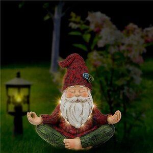 Outdoor Garden Gnomes Statue Yoga - with Solar Lights for Outdoor Decoration